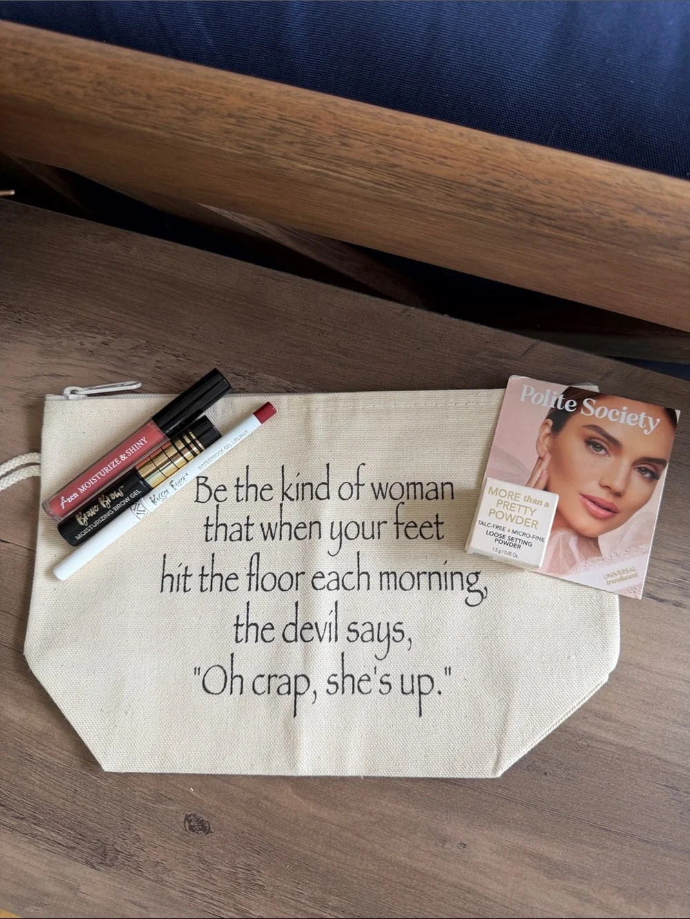 Inspirational Cosmetic bag with cosmetics